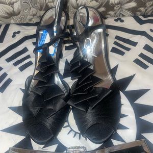 Black Strappy Ruffle Sandals